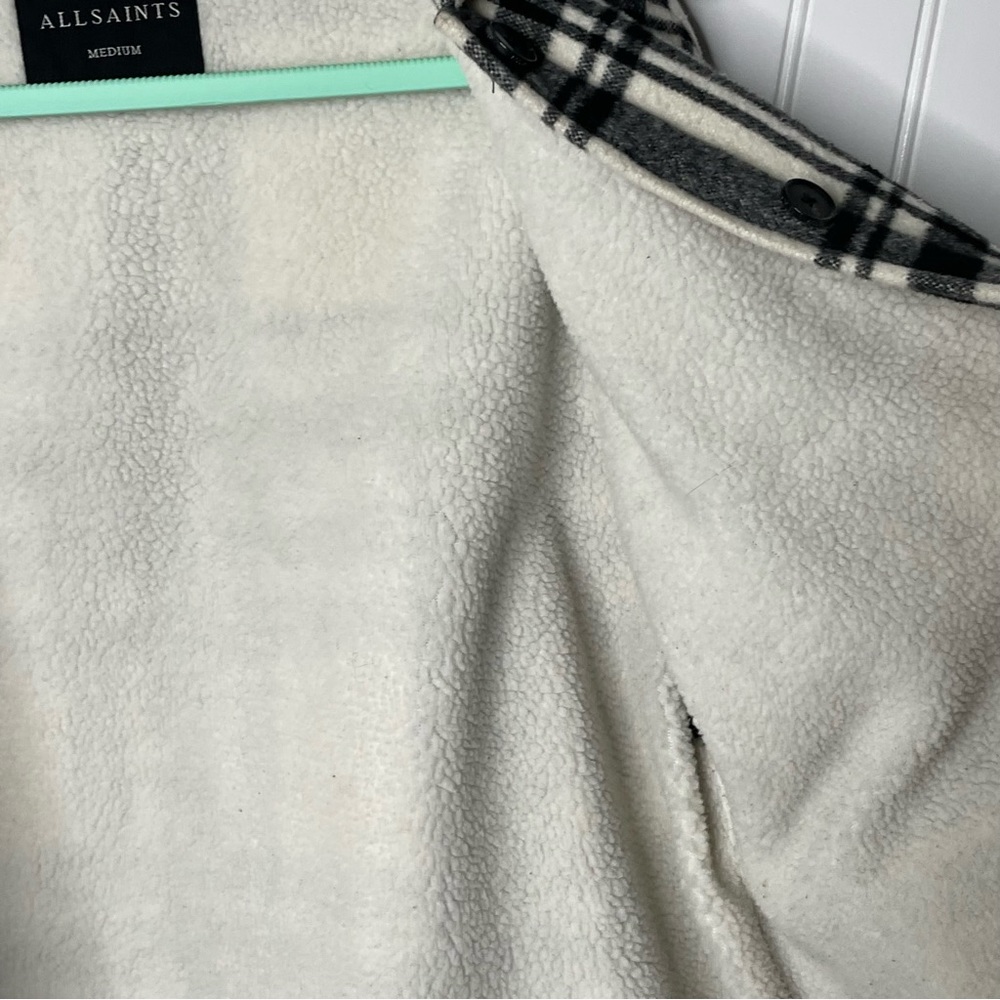 AllSaints Luella Check Jacket Black White Buffalo Plaid Medium Sherpa Lined - Picture 10 of 12